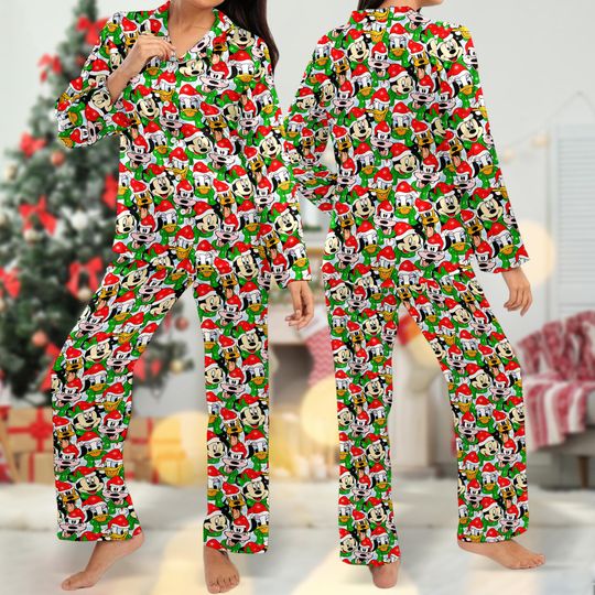 Mickey And Friends Merry Christmas Pajamas Set, Mickey Mouse Xmas Party Shirt, Minnie Donald Goofy Women Pajamas, Christmas 3D Shirt