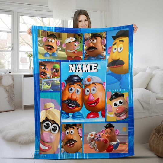 Custom Disney Toy Story Potato Head Blanket, Mrs Potato Head Quilt, Gift For Birthday Boy Girl, Potato Head Christmas Blanket