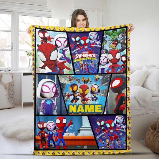 Personalized Spidey And His Amazing Friends Blanket, Amazing Friends Blanket, Spiderman Birthday Blanket, Spiderman Blanket