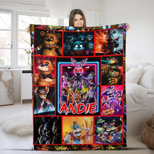 Custom Five Nights At Freddy's Blanket, Five Nights At Freddy's, Freddy Fazbear Bonnie Chica Foxy Blanket Horror Halloween Blanket