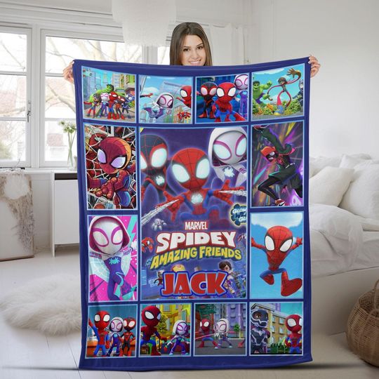 Personalized Spidey And Amazing Friends Blanket/Spider Man Blanket/Spiderman Ghost Spider Throw Blanket For Bed Couch Sofa