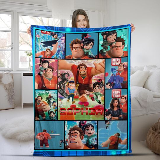 Custom Wreck-It Ralph Throw Blanket, Ralph And Vanellope Blanket, Vintage Ralph And Felix Throw, Disney Movie Themed Blanket,Disney