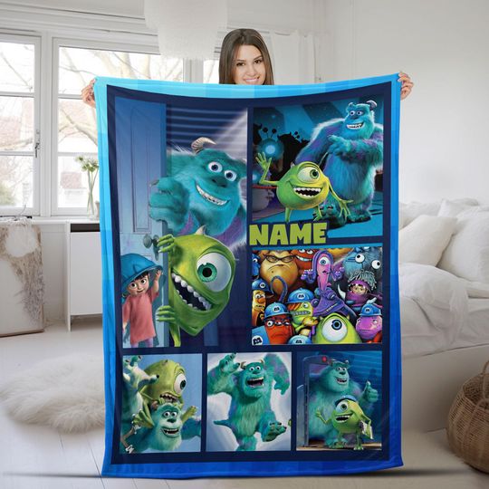 Custom Disney Monsters Inc Blanket, Custom Name Pixar Monsters University Baby Blanket, Sully Mike Wazowski Birthday Gifts
