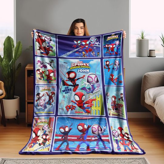 Personalized Spidey And Amazing Friends Blanket/Spider Man Blanket/Spiderman Ghost Spider Throw Blanket For Bed Couch Sofa
