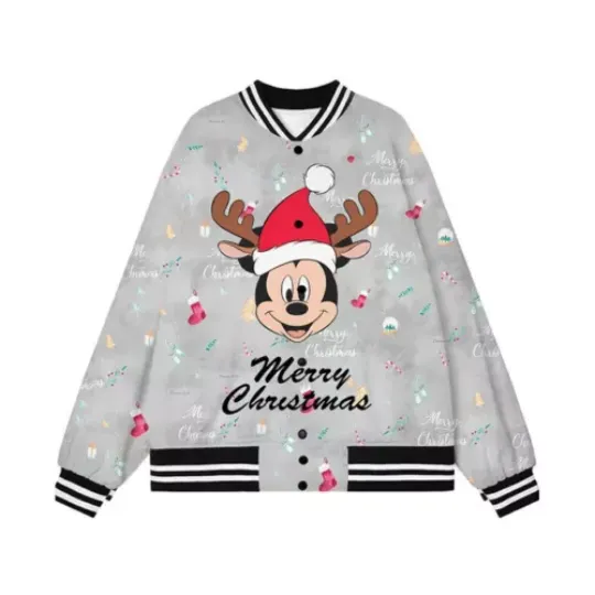 Mickey Mouse Reindeer Santa Hat Merry Christmas Holiday 2024 Baseball Jacket