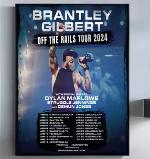 Brantley Gilbert Tour 2024 Poster, Home decor