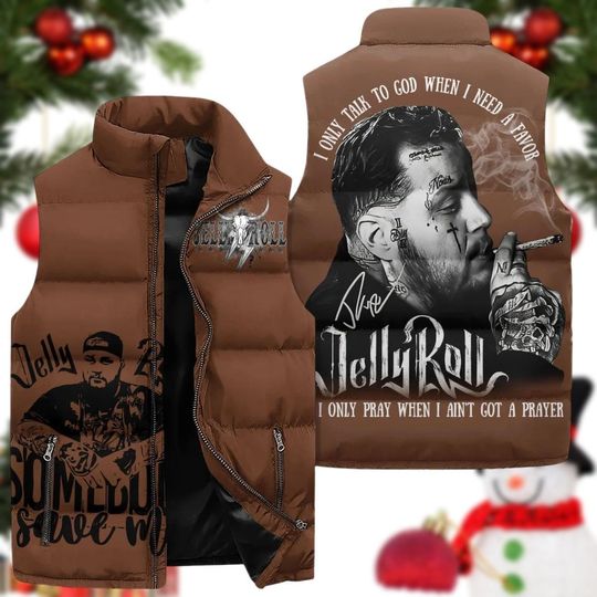Christmas Jelly Roll Sleeveless Down Jacket, Country Music Shirt, Beautifully Broken Tour, Jelly Roll I Am Not Okay Streetwear Jacket