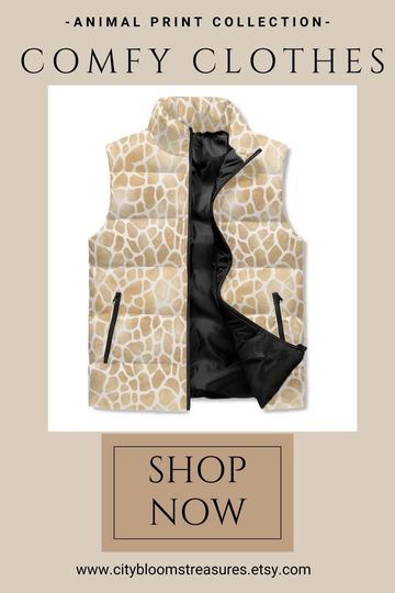 Animal Print Puffer Vest Womens Puffer Jacket Unisex Lightweight Giraffe Fade Pattern Stand Collar Zip Up Puffy Vest Outwear Vintage Jacket