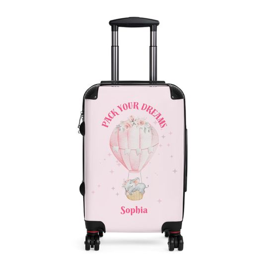 Personalized Kids Suitcase Girl Floral Elephant Hot Air Balloon Toddler Suitcase Name Gift For Kids Pink Luggage Set Suitcase For Baby Girl