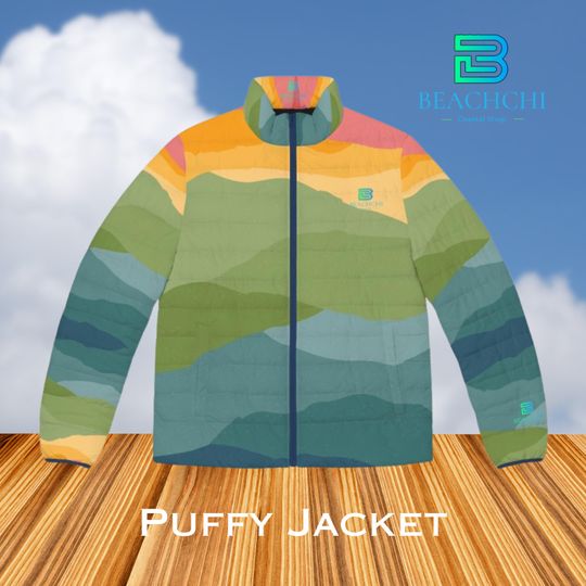 Men's Puffer Jacket, Colorful Winter Coat, Stylish Outerwear. Ski Jacket, Trendy Light Weight Puffy Coat , Beachchi Puffy Coat, Outerwear