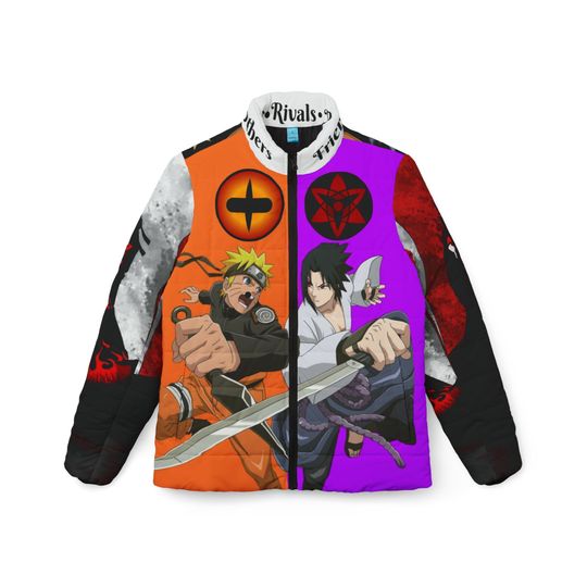 Anime Puffer Jacket, Narutoo Sasuke Uzimaki Uchiha Friends Rivals Brothers, Women's Outerwear, Anime Fan Gift, Japanese Manga Lover Coat,