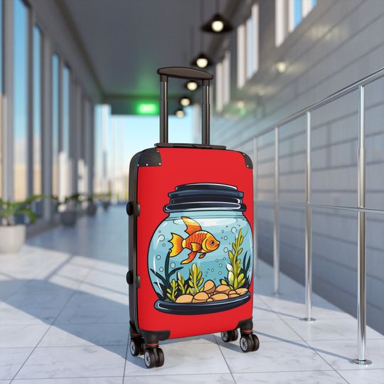 Suitcase, fish lover's, stylish, internal pockets, safety locks, gift for him, her,