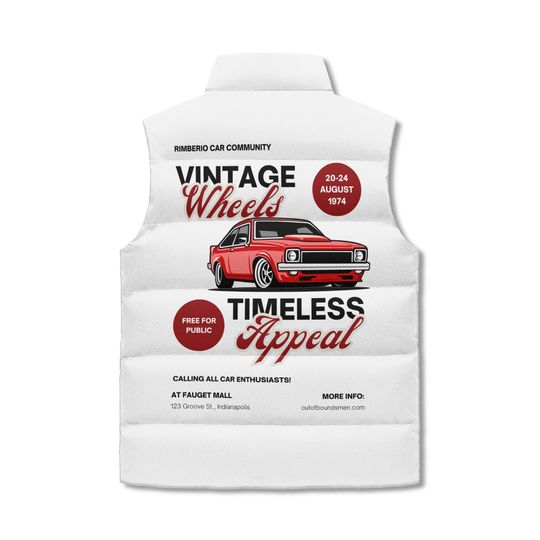 Car Enthusiastic Retro Jacket - Vintage 60st Double Sided Puffer Vest | Unisex Warm & Stylish Winter Sleeveless Coat for Auto Lovers
