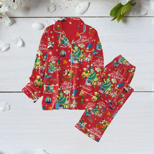 The Simpson Characters Pajamas, The Simpsons Santa Xmas Pajamas, Homer Simpsons Christmas Pajamas, Bart Simpson Holiday Pajamas
