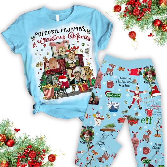 Christmas Movies Pajamas Set, Griswold National Lampoon Shirt, Home Alone T-Shirt, Buddy Elf Pajamas, Holiday Gift, Xmas Party Tee