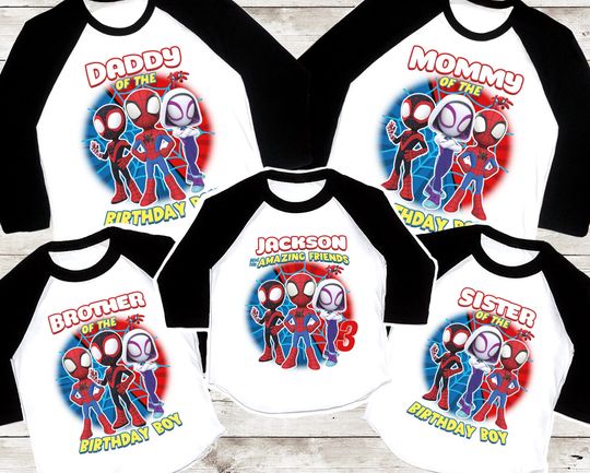 Spiderman Birthday Shirt, Spidey and his Amazing Friends Tshirt, Personalized shirt, Spidey Family Birthday Shirt, Raglan Sleeve, Spider tee