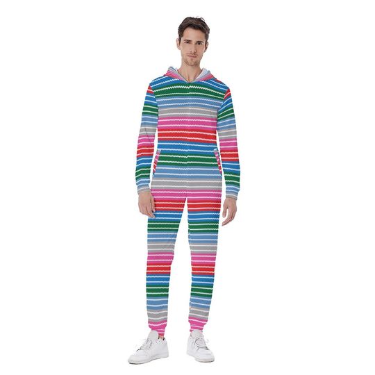 Rainbow Hooded Onesie, Horror doll, Rainbow Stripes, Halloween, Good V, Good Guys Wanna Play, rainbow jumpsuit, rainbow onesie