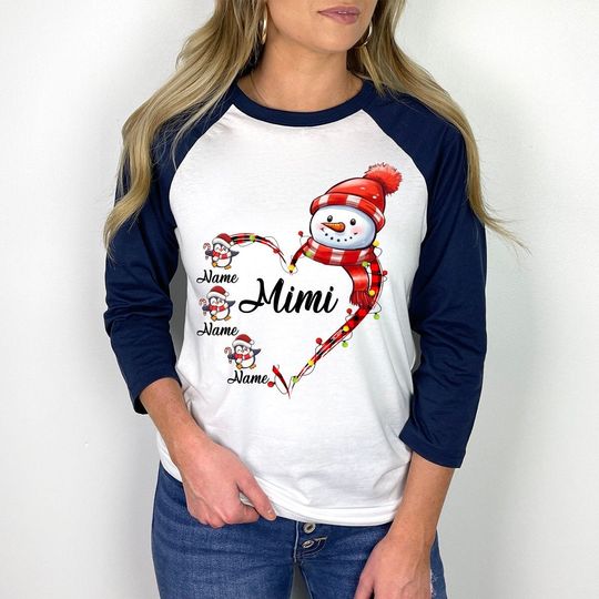 Personalized Christmas Gift, Custom Nana Raglan Shirts, Customized Grandma Baseball Tees, Snowman Raglan Sleeve T-Shirts, Holiday Clothing