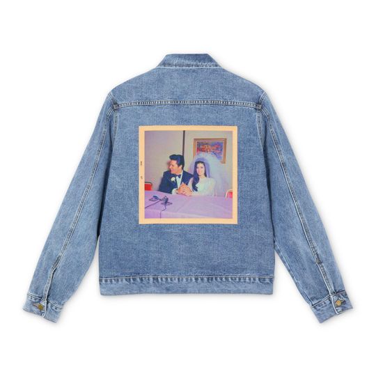 Vintage Elvis Presley and Priscilla Unisex Denim Jacket, Retro 60s Couples Gift, Classic Rock, Wedding Attire, Jean Coat, Engagement Gift