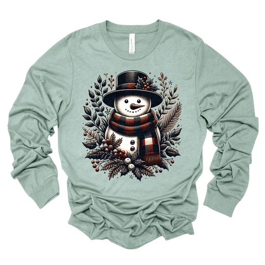Christmas Long Sleeve, Fun Vintage Snowman, Snowman with Hat & Plaid Scarf Design, premium unisex long sleeve tee, 3x plus size long sleeve