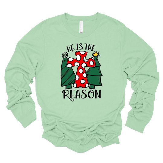 Christmas Long Sleeve, He Is The Reason, Christmas Cross, Jesus The Reason Design, premium unisex long sleeve tee, 3x plus size long sleeve