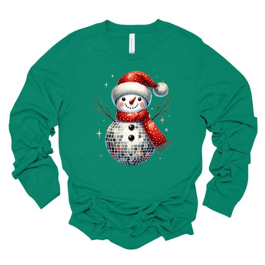 Christmas Long Sleeve, Super Fun Disco Ball Snowman, Christmas Snowman Disco Ball premium unisex long sleeve tee, 3x plus size long sleeve