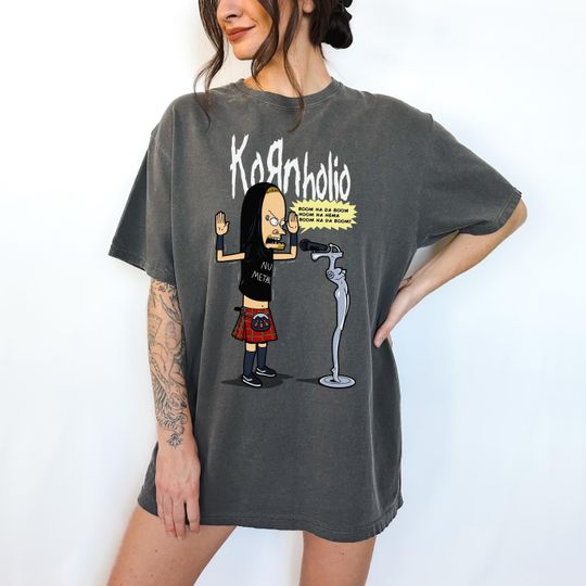 Kornholio Graphic Tee T-Shirt for Women Men, trendy retro vintage grunge punk metal rock Blegh Korn band concert shirt