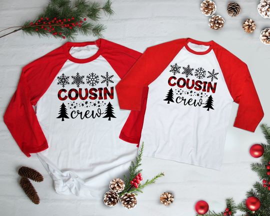 Cousin Crew Christmas shirts, Matching  Xmas Tees, Christmas Raglan, Christmas Matching Tees, Xmas Tree  Shirts