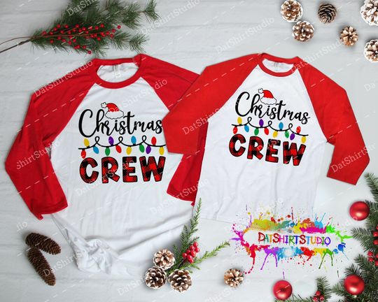 Christmas Crew shirts, Plaid Christmas Matching Tops, Christmas Raglans for kids and adults, Christmas matching Raglans, Xmas Tops