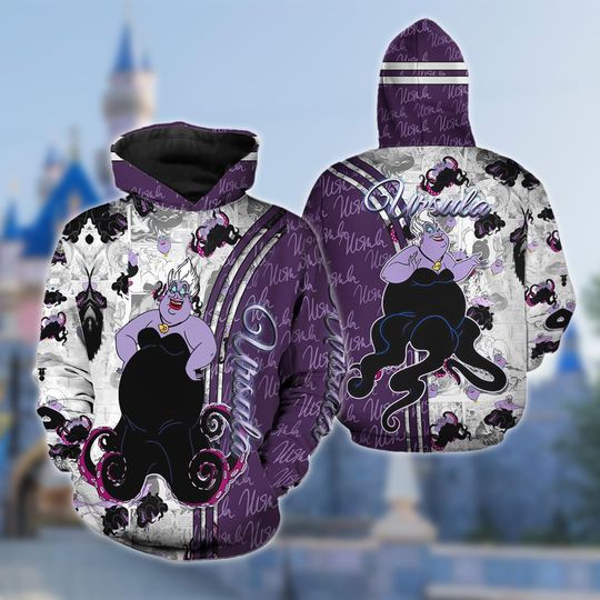 Ursula Octopus Purple Witch All Over Printed 3D Shirt, The Little Mermaid Villain Hoodie, Ursula Halloween Cosplay Women Hoodie