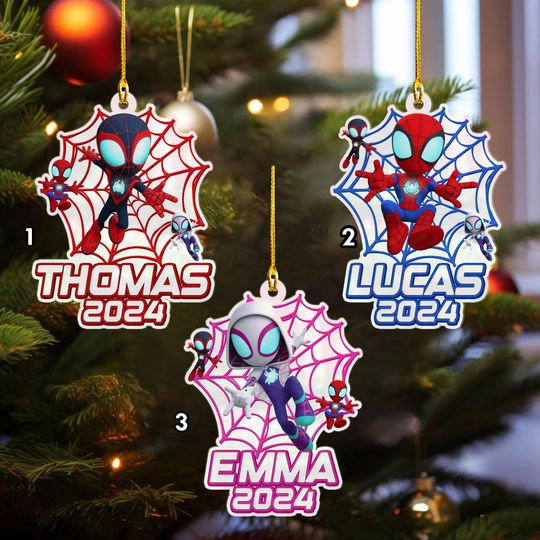 Personalized Superhero Ornament, Spider and Friends Xmas Ornament Shape Fan Gifts, Customized Christmas Tree Decor Gift For Kid
