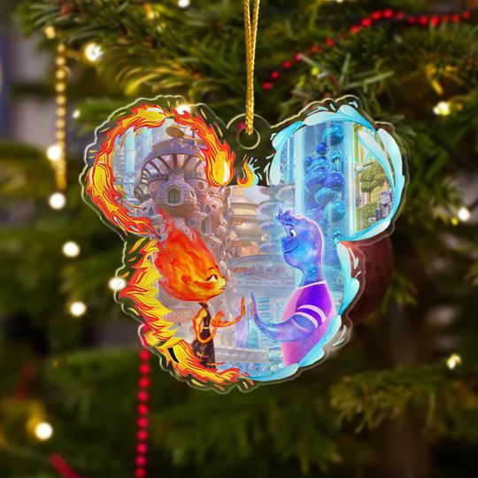 Ice And Fire Christmas Ornament, Elemental Mouse Ear   Christmas Tree Decor, Elemental Movie Gift For Kid
