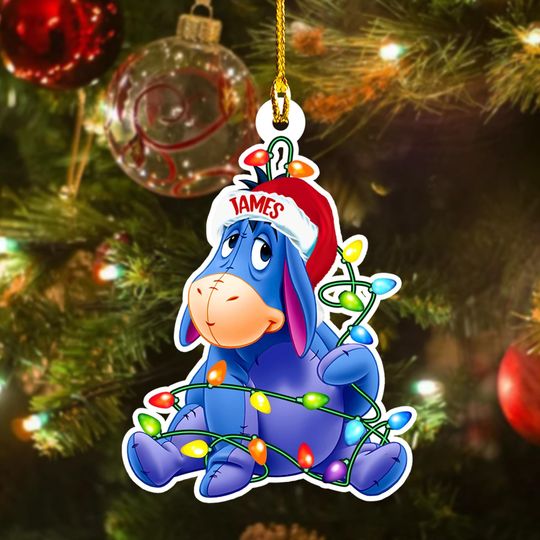 Personalized Donkey Flat Acrylic Christmas Ornament, Donkey Xmas Light Customized Christmas Tree Decor, Donkey Santa Hat Gift For Kid