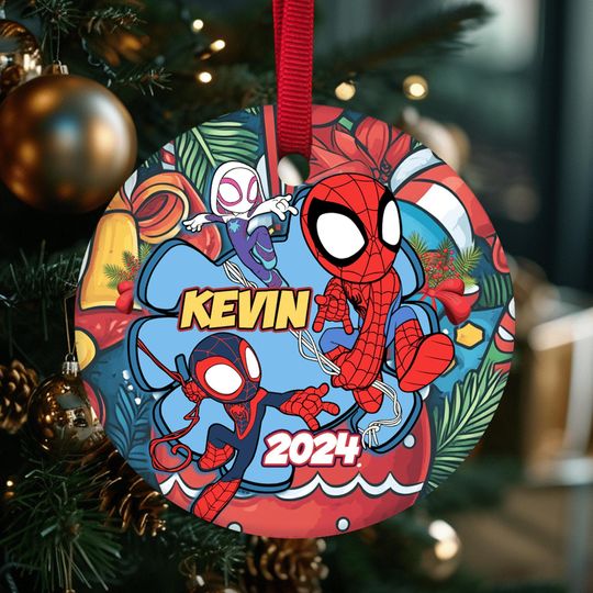 Personalized Spidey and his amazing friends Ornament, Spidey Christmas Gift, Custom Name Spidey Spiderman Hulk Captain Christmas