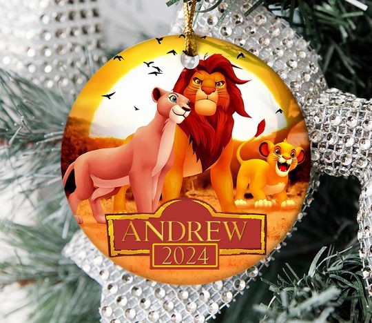 Personalized Lion King Christmas Ornament, Disney Movie Ornament, Simba Timon Christmas 2024 Ornament, The Lion King Ornament