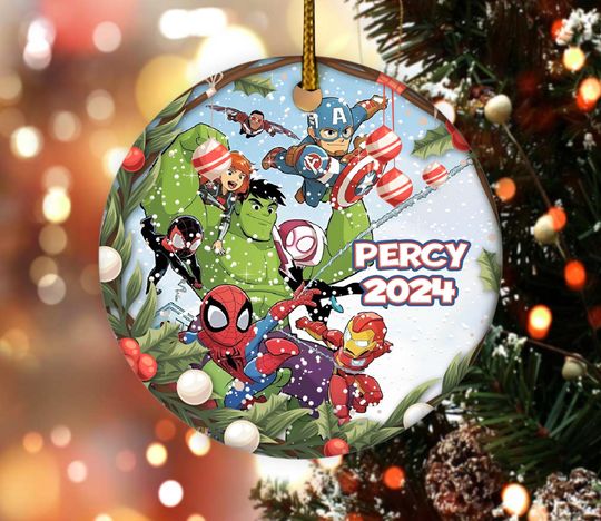 Personalized Superhero Ornament, Spiderman Ornament, Hulk Ornament, Avengers Team, Christmas Gift Ironman Black Panther Thor