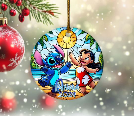 Personalized Disney Stitch Christmas Ornament, Lilo Stitch Ornament, Lilo and Stitch Ornament, Stitch Tree Hanging,Stitch and Angel