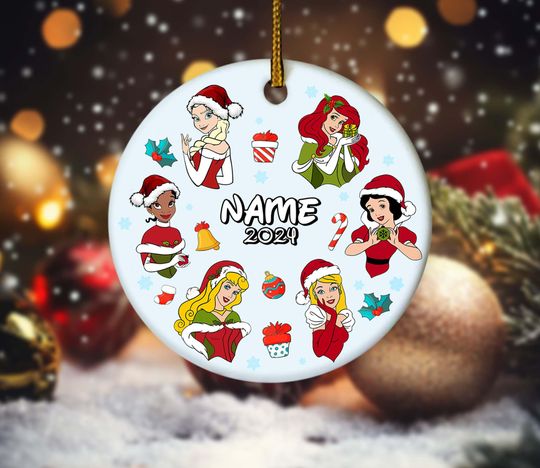 Personalized Disney Princess Ornament, Princess Christmas Ornament, Disney Ornament, Disney Trip Ornament, Custom Girls Ornament