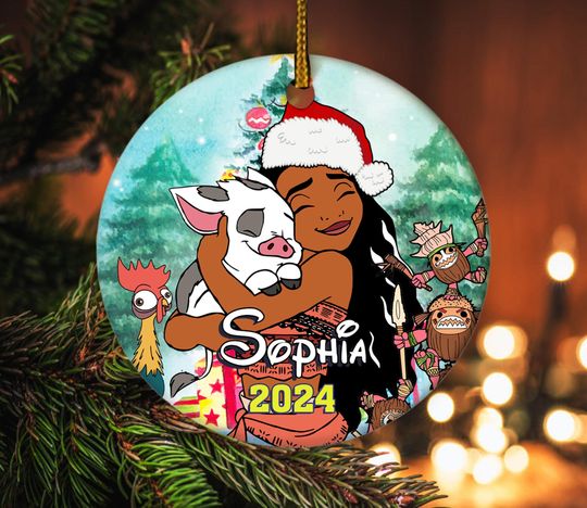 Custom Name Kids Moana Ornament, Christmas Ornament, Disney Christmas Gift, Hei Hei Pua Maui Tamatoa, Moana Xmas Ornament Gift