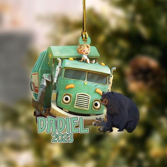 Personalized Trash Truck Christmas Ornament, Hank And Trash Truck, Christmas Ornament, Acrylic Ornament