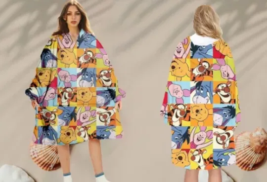 Winnie the Pooh Fleece Hoodie Blanket, Disney Oversized Fleece Hoodie