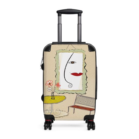 Suitcase How about Tan Suitcase, Paris Cafe Theme, Face, Red Lips