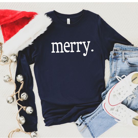 Merry long sleeve shirt - Merry Shirt- Christmas Long Sleeve Shirt - merry- just merry - merry bella- canvas - Merry Christmas Shirts