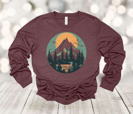 Hiking Long Sleeve, Mountains And Forest, Camping, Outdoors Shirt, Bella Canvas Long Sleeve