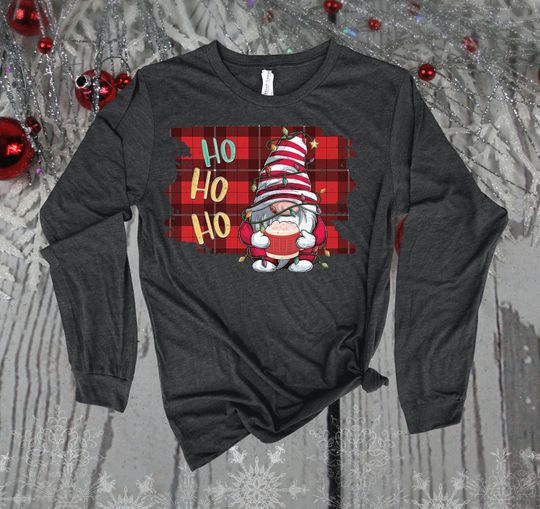 Christmas Shirt, Ho Ho Ho, Christmas Gnome, Christmas Long Sleeve, Holiday, Bella Canvas Long Sleeve