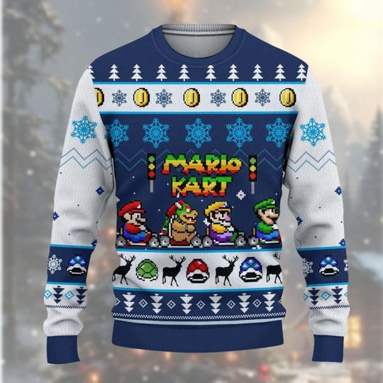 Christmas Mario And Friends Ugly Sweater, Luigi, Bowser Holiday Sweater, Video Game Sweater Men, Superhero Xmas Sweater, Gift For Gamer