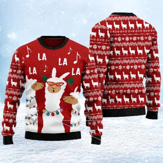 Llama Singing Christmas Ugly Sweater, Funny Animal Christmas Sweater, Cute Xmas Sweatshirt, Llama Lovers Gift, Gift For Christmas