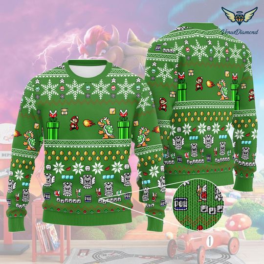 Super Mario Bros Ugly Christmas Sweater, Mario Bowser Ugly Christmas Sweater, Funny Sweater, Mario Ugly Sweater, Christmas Mario Sweater