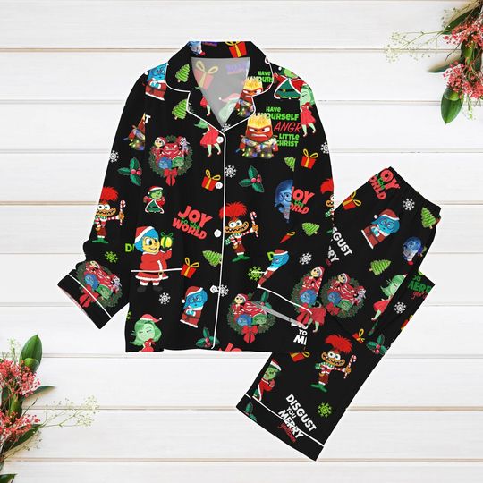 Inside Out 2 Characters Christmas Pajamas, Joy Anxiety Anger Sadness Xmas Pajamas, Emotions Friends Pajamas Set, Funny Christmas