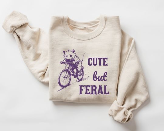 Cute But Feral Retro Raccoon Sweatshirt, Vintage Funny Raccoon Shirt, Cute Raccoon Sweater, Raccoon Lover Gift, Trendy Y2k